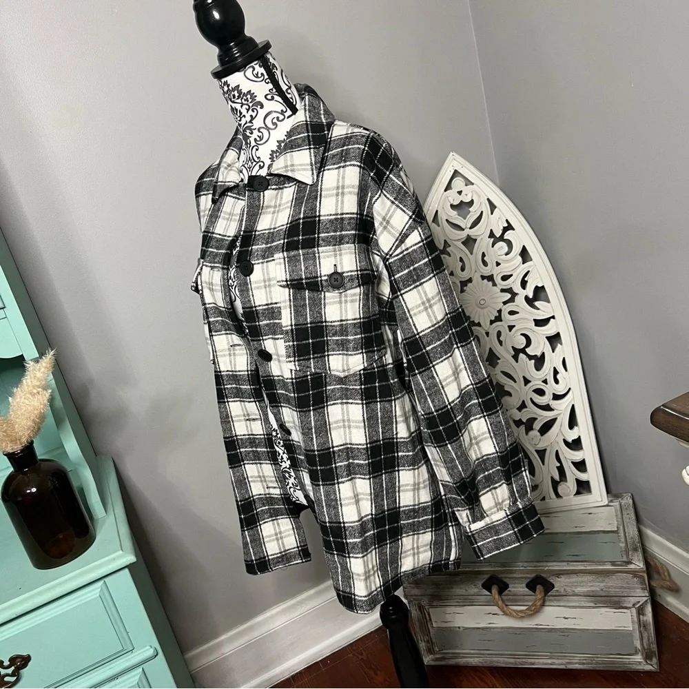Forever 21 Plaid Shacket Size 0X NWT Boho Bohemian Plus Size Curvy - Picture 6 of 15